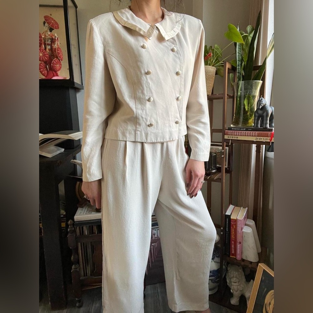 Vintage 80s Cream Women's Pant Suit Set